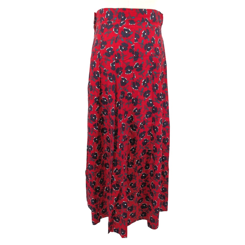 Brooks Brothers Red Floral Midi Skirt 100% Rayon Vintage-Inspired A-Line‎